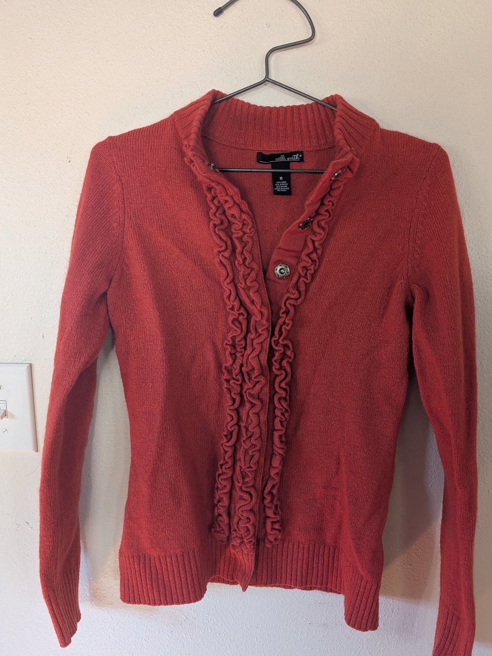 Willi Smith Coral Ruffled Button-Front Women's Cardigan Sweater M